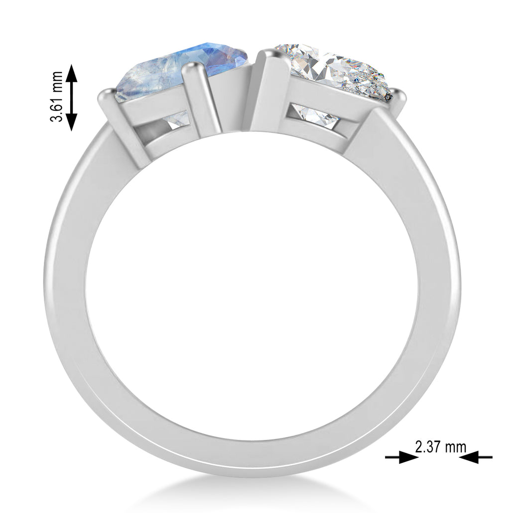 Pear/Pear Diamond & Moonstone Toi et Moi Ring Platinum (4.00ct)