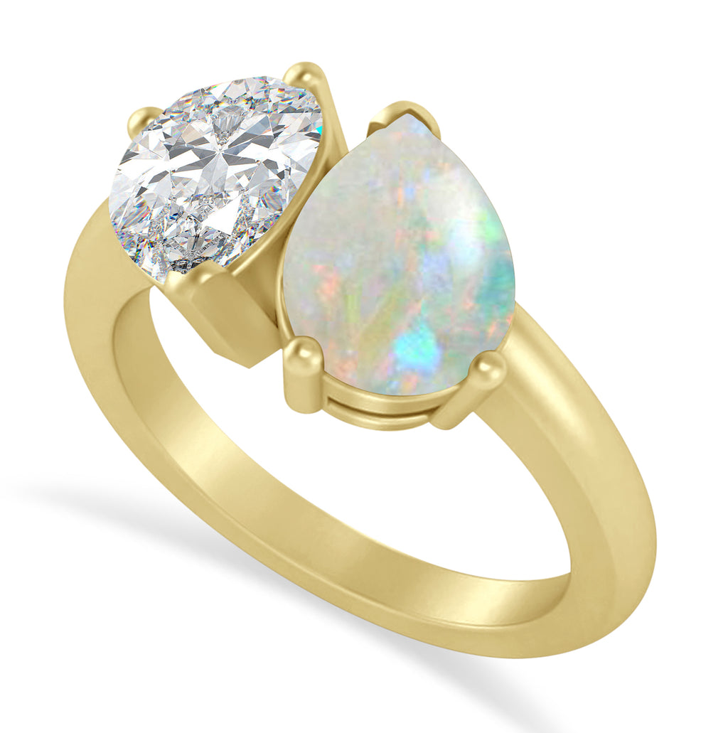 Pear/Pear Diamond & Opal Toi et Moi Ring 14k Yellow Gold (4.00ct)