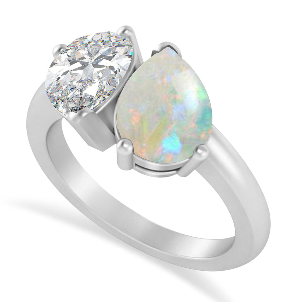 Pear/Pear Diamond & Opal Toi et Moi Ring 18k White Gold (4.00ct)