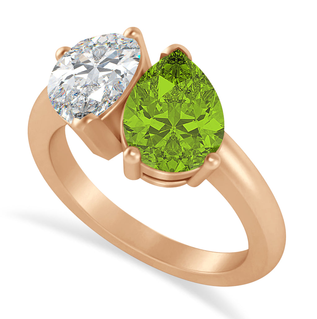 Pear/Pear Diamond & Peridot Toi et Moi Ring 14k Rose Gold (4.00ct)