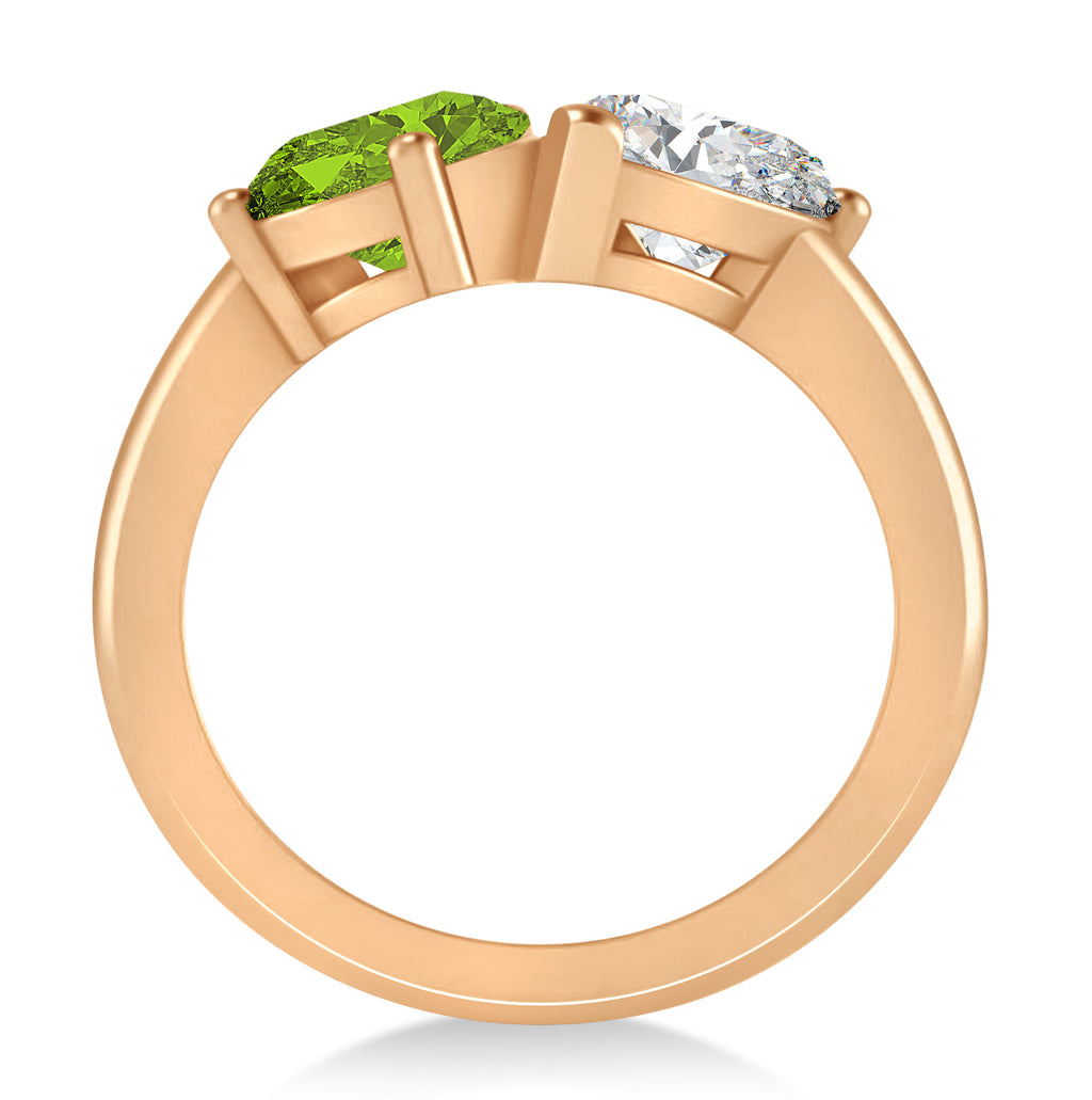 Pear/Pear Diamond & Peridot Toi et Moi Ring 14k Rose Gold (4.00ct)