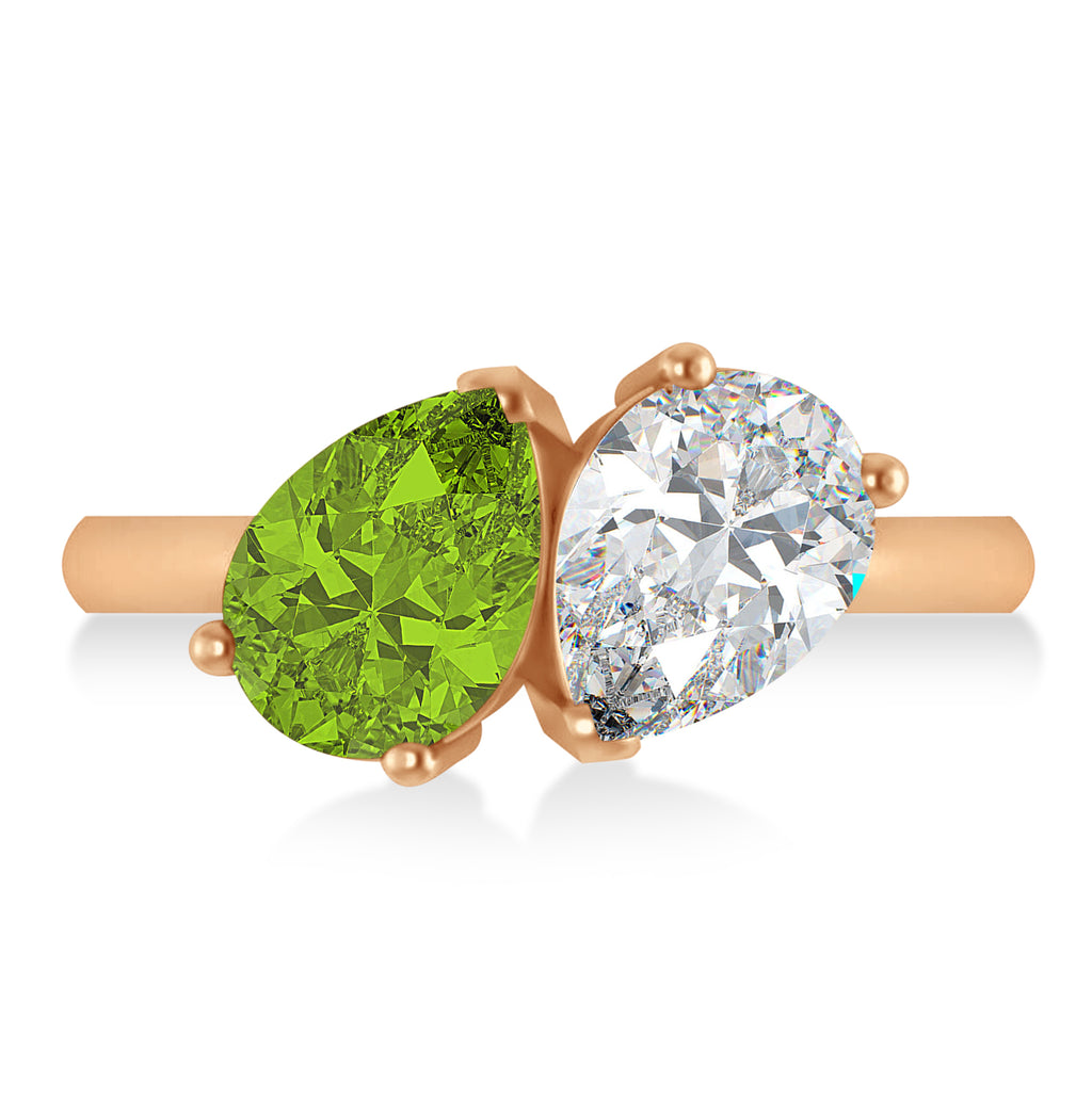 Pear/Pear Diamond & Peridot Toi et Moi Ring 14k Rose Gold (4.00ct)