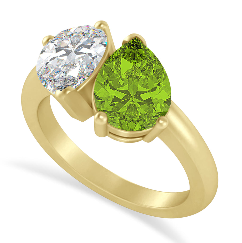 Pear/Pear Diamond & Peridot Toi et Moi Ring 14k Yellow Gold (4.00ct)