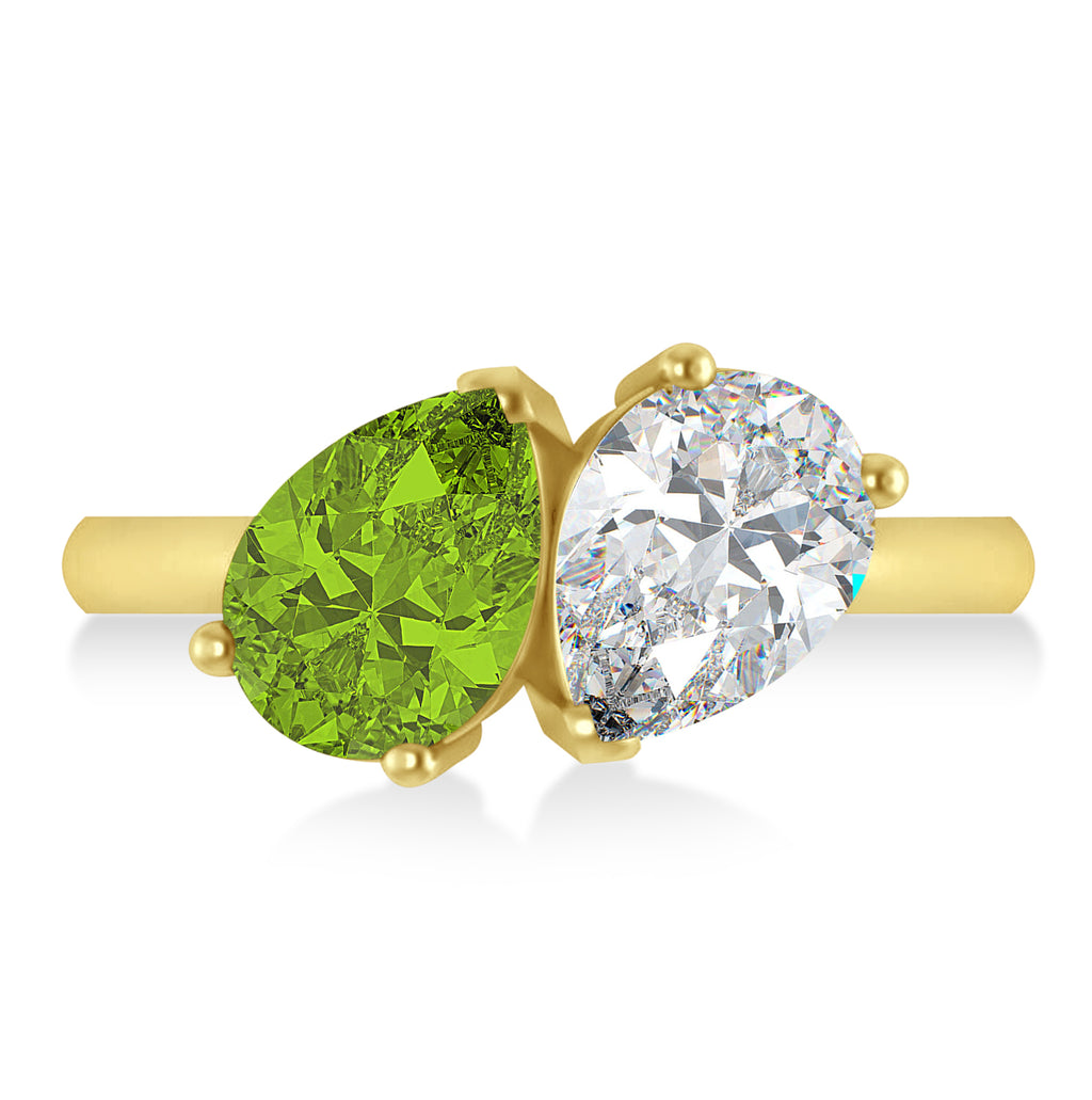 Pear/Pear Diamond & Peridot Toi et Moi Ring 14k Yellow Gold (4.00ct)