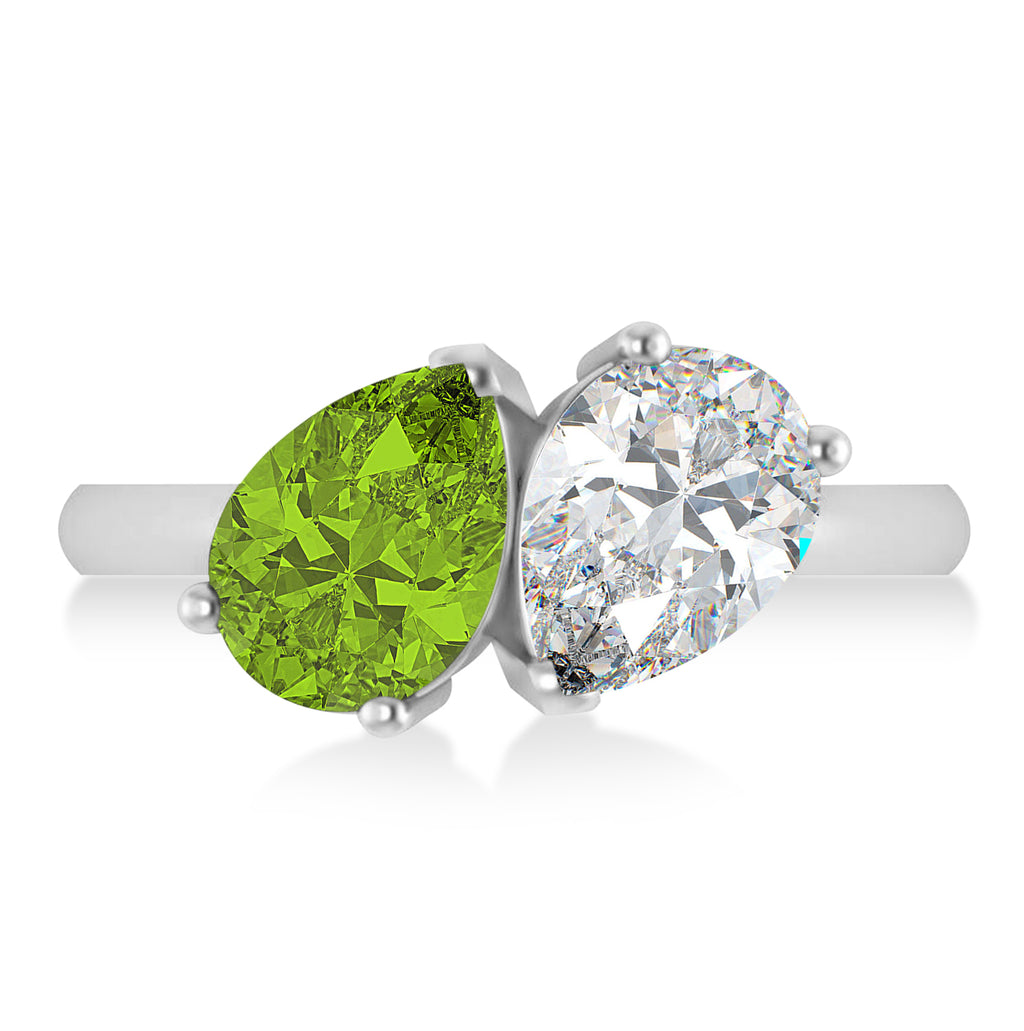 Pear/Pear Diamond & Peridot Toi et Moi Ring Platinum (4.00ct)