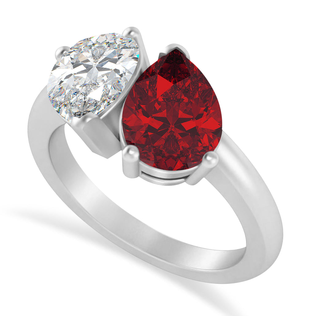Pear/Pear Diamond & Ruby Toi et Moi Ring 14k White Gold (4.00ct)
