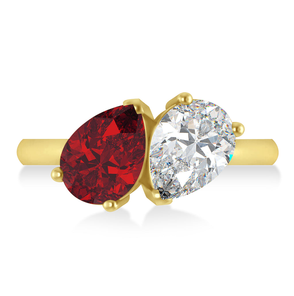 Pear/Pear Diamond & Ruby Toi et Moi Ring 14k Yellow Gold (4.00ct)