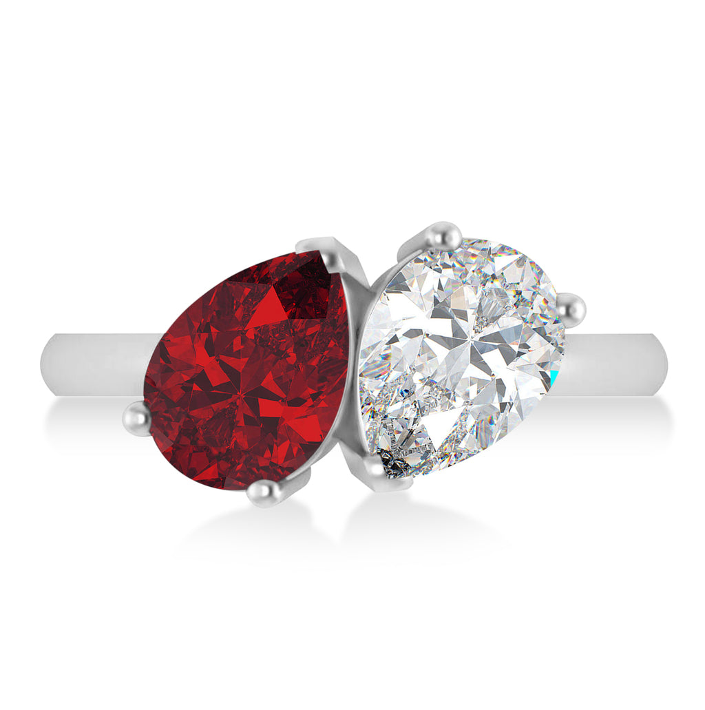 Pear/Pear Diamond & Ruby Toi et Moi Ring 18k White Gold (4.00ct)