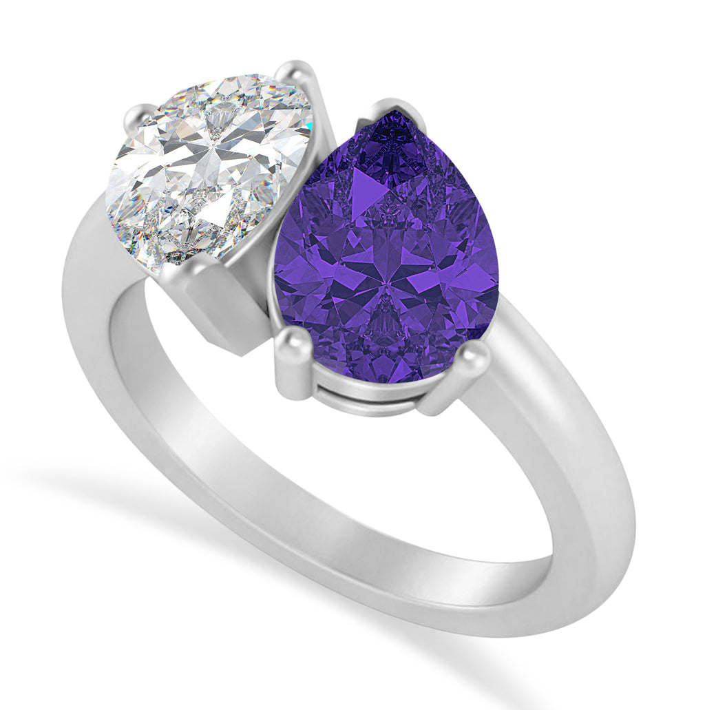Pear/Pear Diamond & Tanzanite Toi et Moi Ring 18k White Gold (4.00ct)
