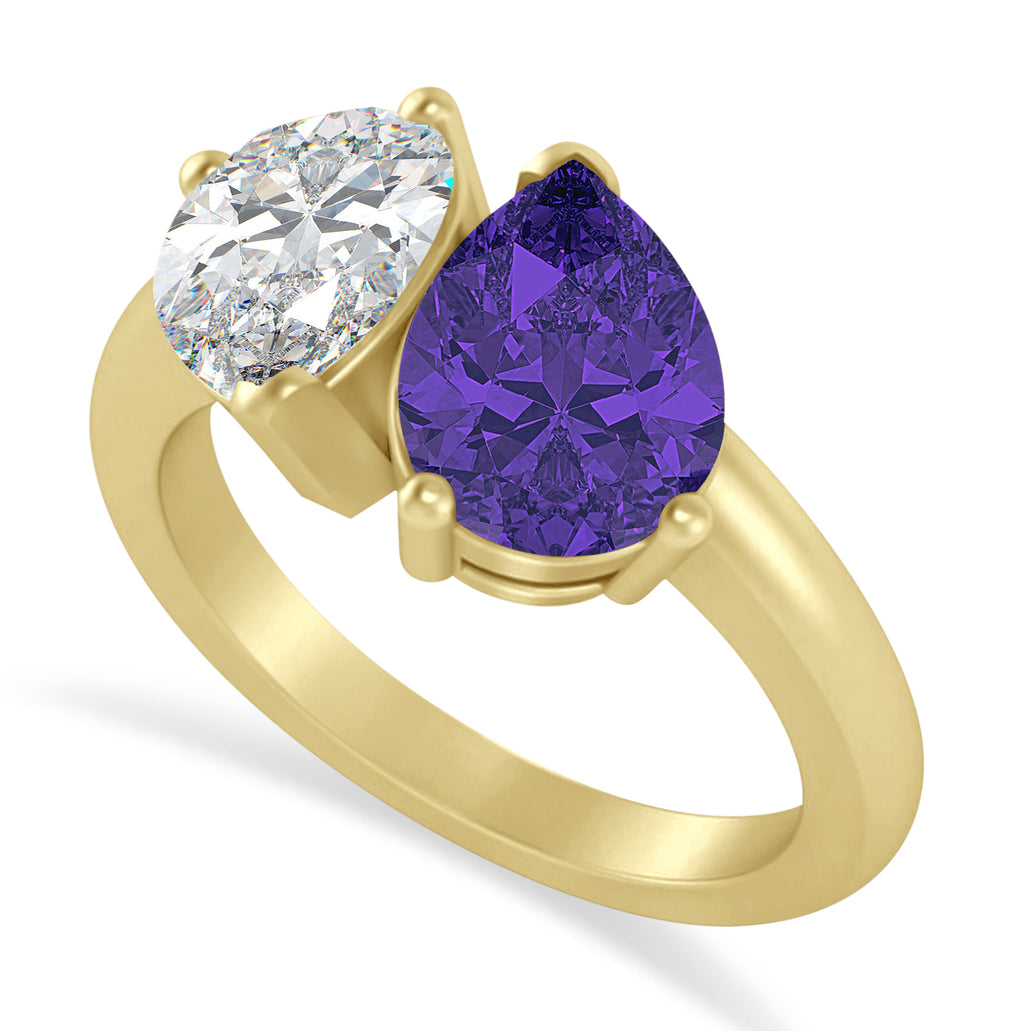 Pear/Pear Diamond & Tanzanite Toi et Moi Ring 18k Yellow Gold (4.00ct)
