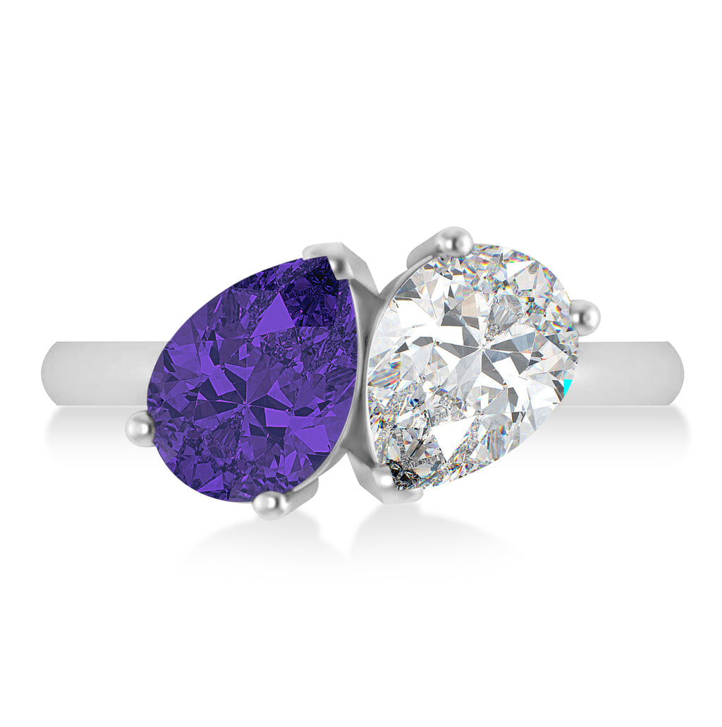 Pear/Pear Diamond & Tanzanite Toi et Moi Ring Platinum (4.00ct)