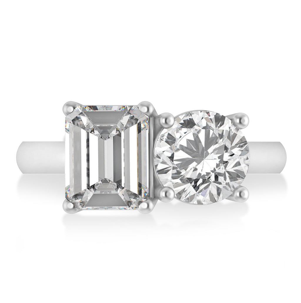 Emerald/Round Diamond Toi et Moi Ring 14k White Gold (4.50ct)