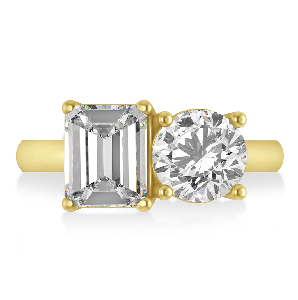 Emerald/Round Diamond Toi et Moi Ring 18k Yellow Gold (4.50ct)