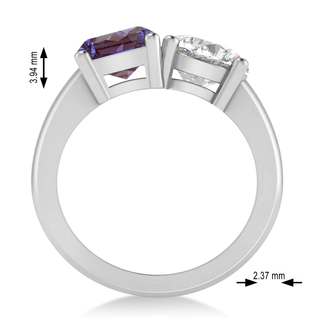 Emerald/Round Diamond & Lab Alexandrite Toi et Moi Ring 14k White Gold (4.50ct)