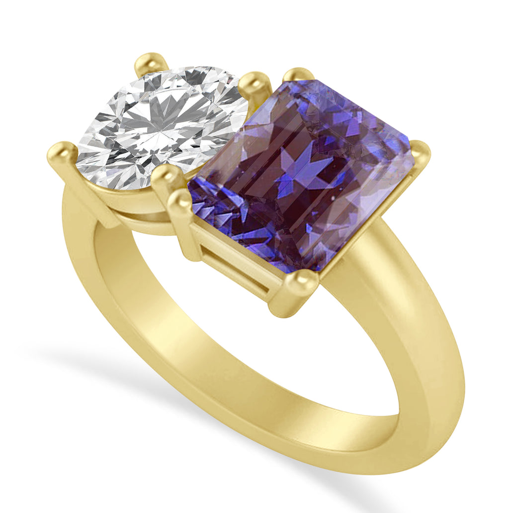 Emerald/Round Diamond & Lab Alexandrite Toi et Moi Ring 14k Yellow Gold (4.50ct)