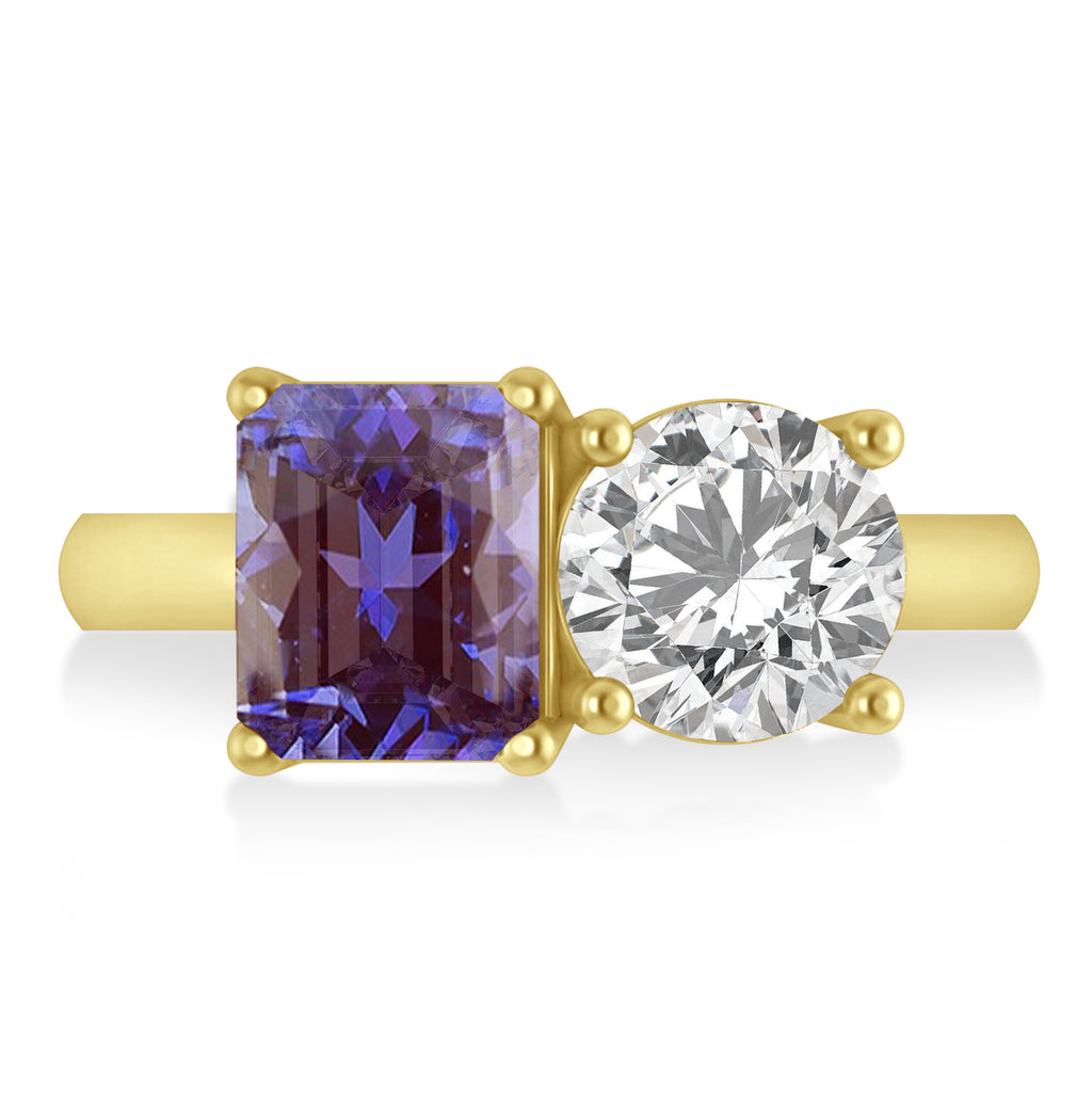 Emerald/Round Diamond & Lab Alexandrite Toi et Moi Ring 14k Yellow Gold (4.50ct)