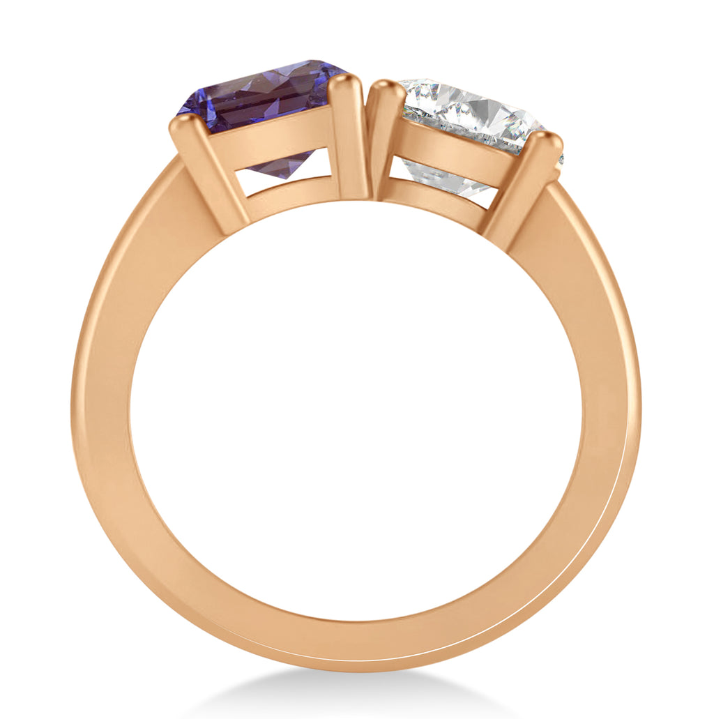 Emerald/Round Diamond & Lab Alexandrite Toi et Moi Ring 18k Rose Gold (4.50ct)