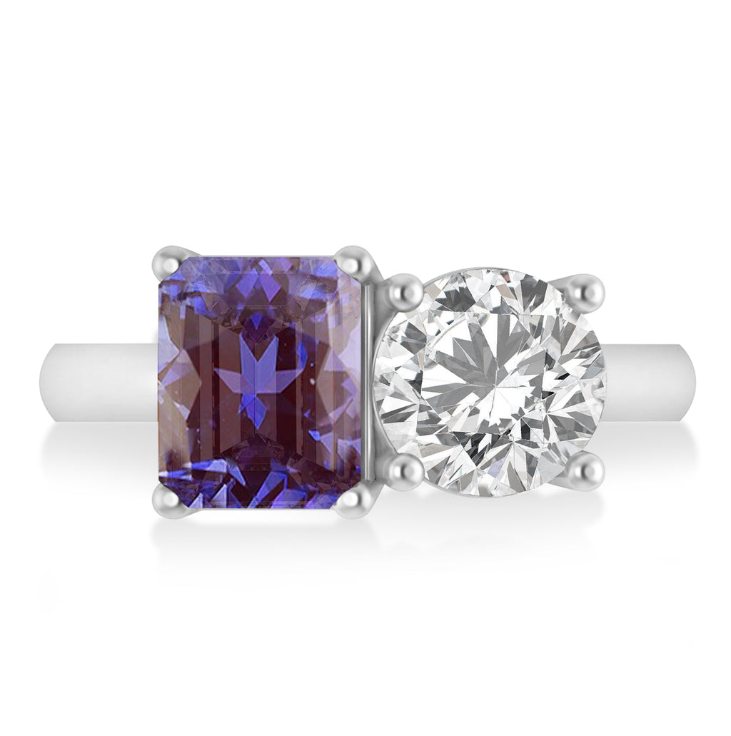 Emerald/Round Diamond & Lab Alexandrite Toi et Moi Ring 18k White Gold (4.50ct)