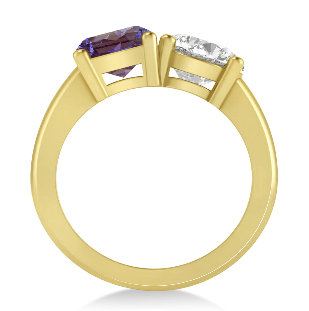 Emerald/Round Diamond & Lab Alexandrite Toi et Moi Ring 18k Yellow Gold (4.50ct)