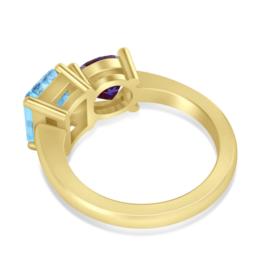 Emerald/Round Lab Alexandrite & Blue Topaz Toi et Moi Ring 18k Yellow Gold (4.50ct)