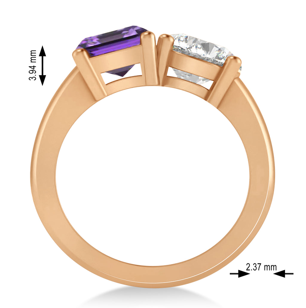Emerald/Round Diamond & Amethyst Toi et Moi Ring 14k Rose Gold (4.50ct)