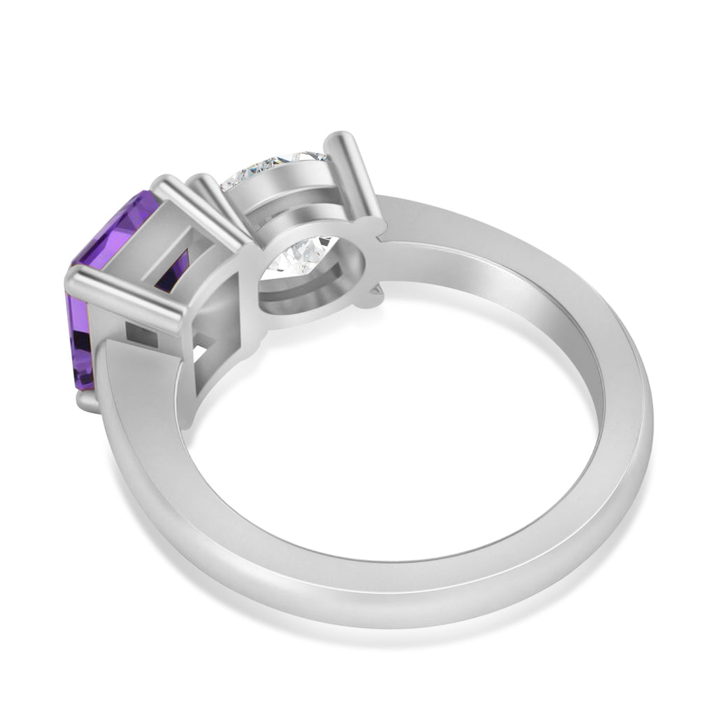 Emerald/Round Diamond & Amethyst Toi et Moi Ring 14k White Gold (4.50ct)