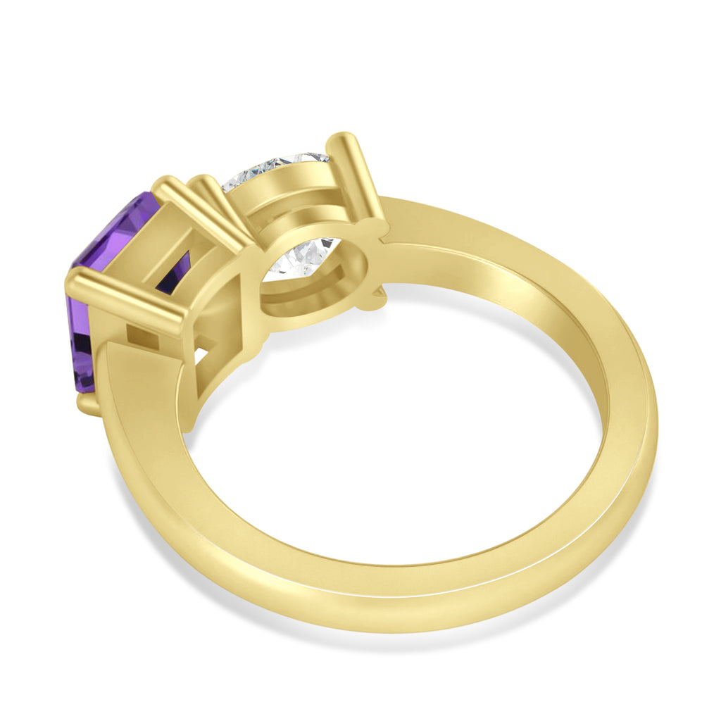 Emerald/Round Diamond & Amethyst Toi et Moi Ring 14k Yellow Gold (4.50ct)