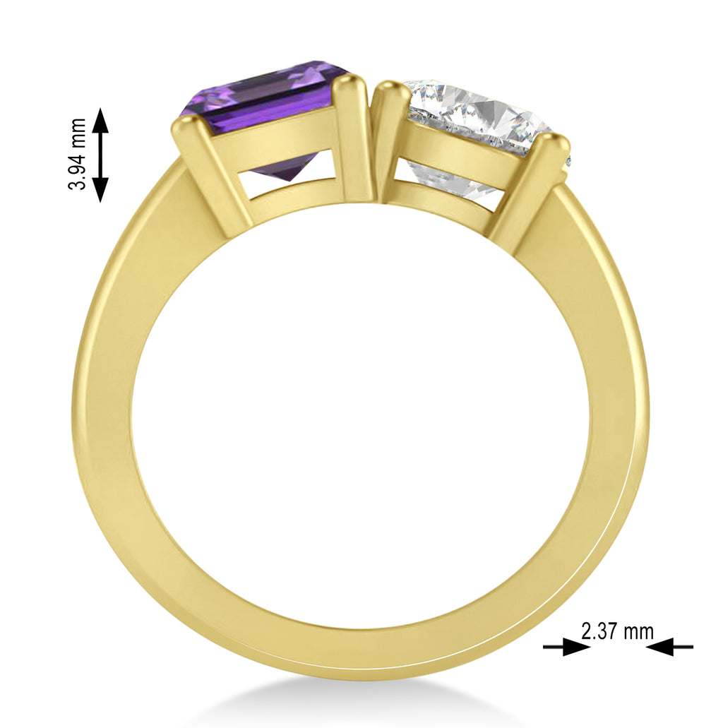 Emerald/Round Diamond & Amethyst Toi et Moi Ring 14k Yellow Gold (4.50ct)