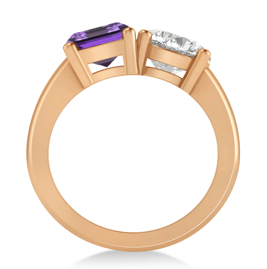 Emerald/Round Diamond & Amethyst Toi et Moi Ring 18k Rose Gold (4.50ct)