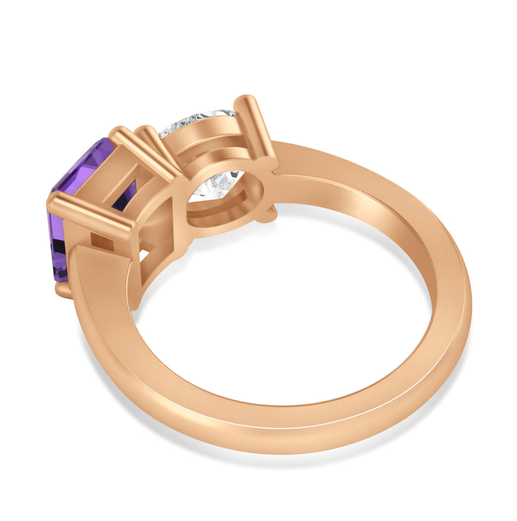 Emerald/Round Diamond & Amethyst Toi et Moi Ring 18k Rose Gold (4.50ct)