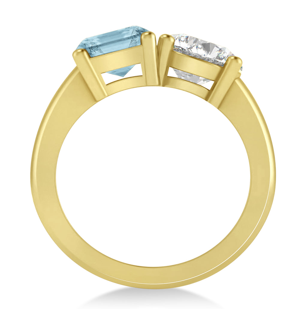 Emerald/Round Diamond & Aquamarine Toi et Moi Ring 14k Yellow Gold (4.50ct)