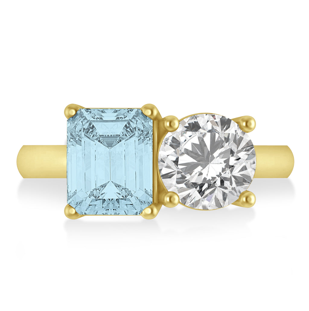 Emerald/Round Diamond & Aquamarine Toi et Moi Ring 14k Yellow Gold (4.50ct)