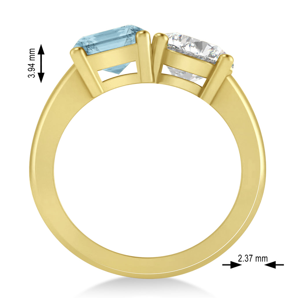 Emerald/Round Diamond & Aquamarine Toi et Moi Ring 14k Yellow Gold (4.50ct)