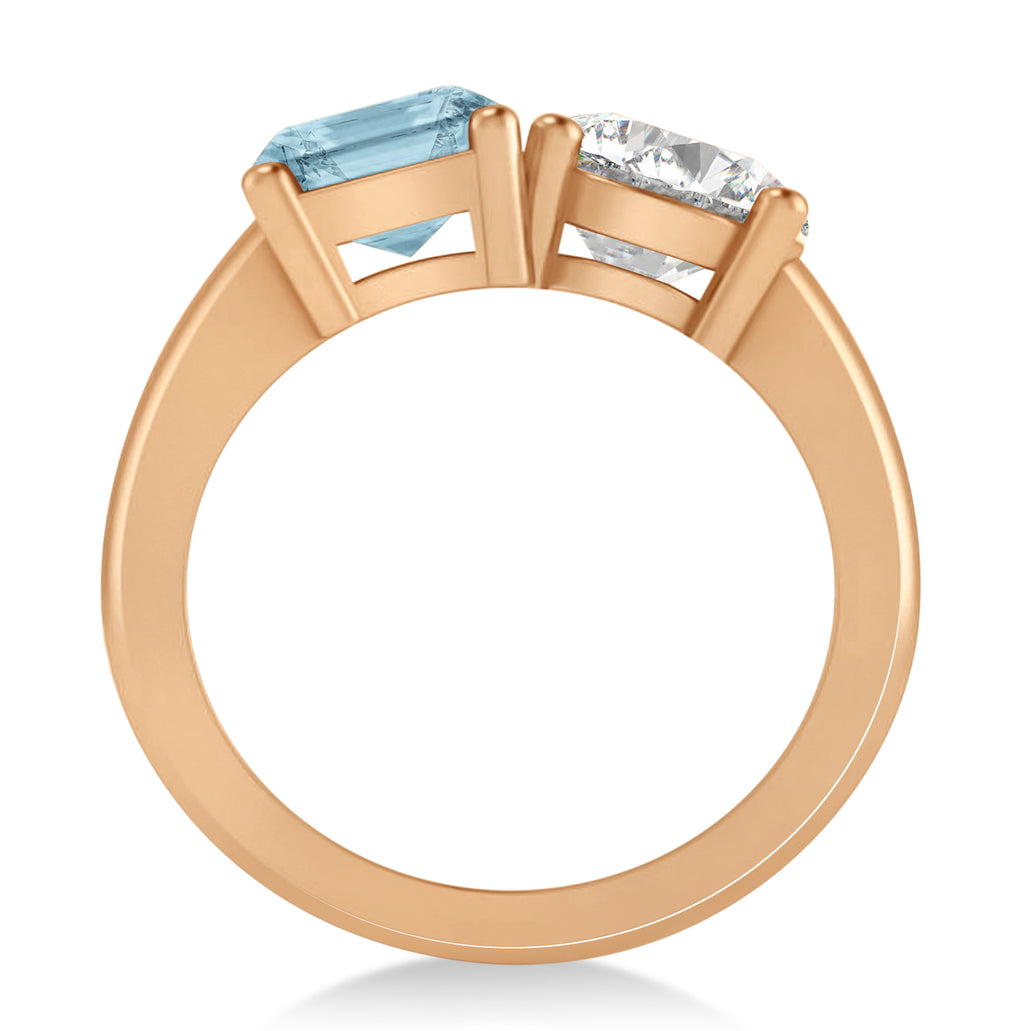 Emerald/Round Diamond & Aquamarine Toi et Moi Ring 18k Rose Gold (4.50ct)