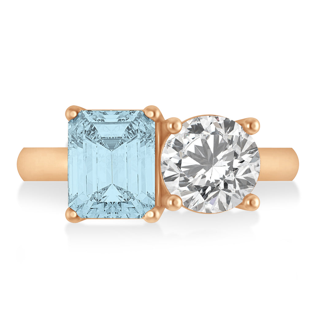 Emerald/Round Diamond & Aquamarine Toi et Moi Ring 18k Rose Gold (4.50ct)