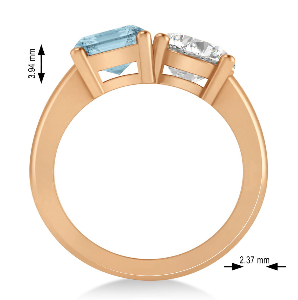 Emerald/Round Diamond & Aquamarine Toi et Moi Ring 18k Rose Gold (4.50ct)
