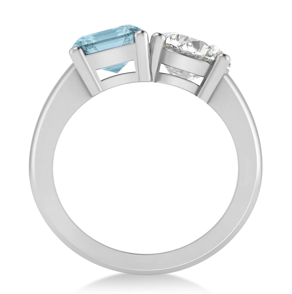 Emerald/Round Diamond & Aquamarine Toi et Moi Ring Platinum (4.50ct)