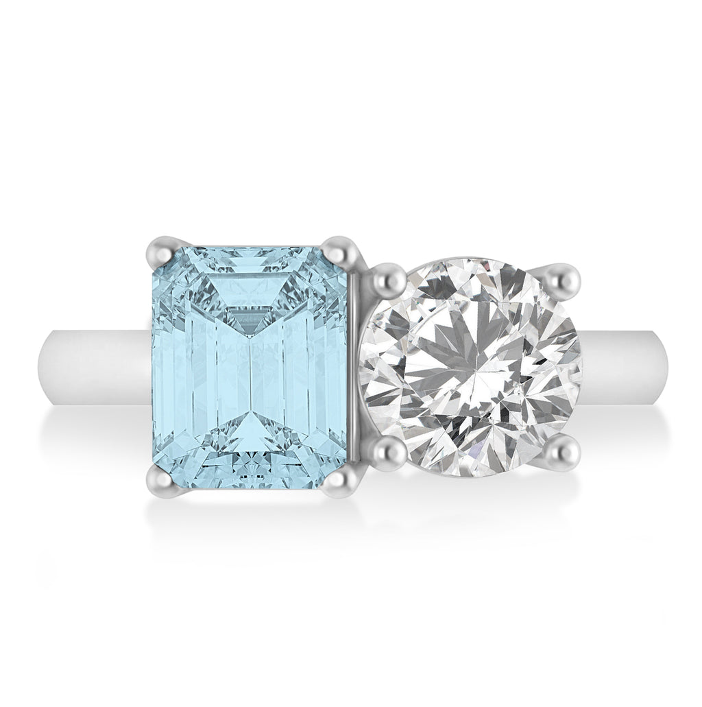 Emerald/Round Diamond & Aquamarine Toi et Moi Ring Platinum (4.50ct)