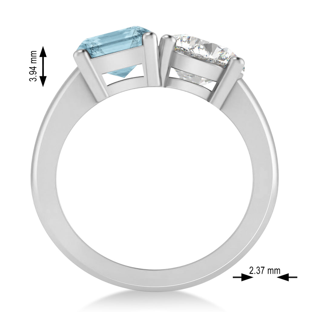 Emerald/Round Diamond & Aquamarine Toi et Moi Ring Platinum (4.50ct)