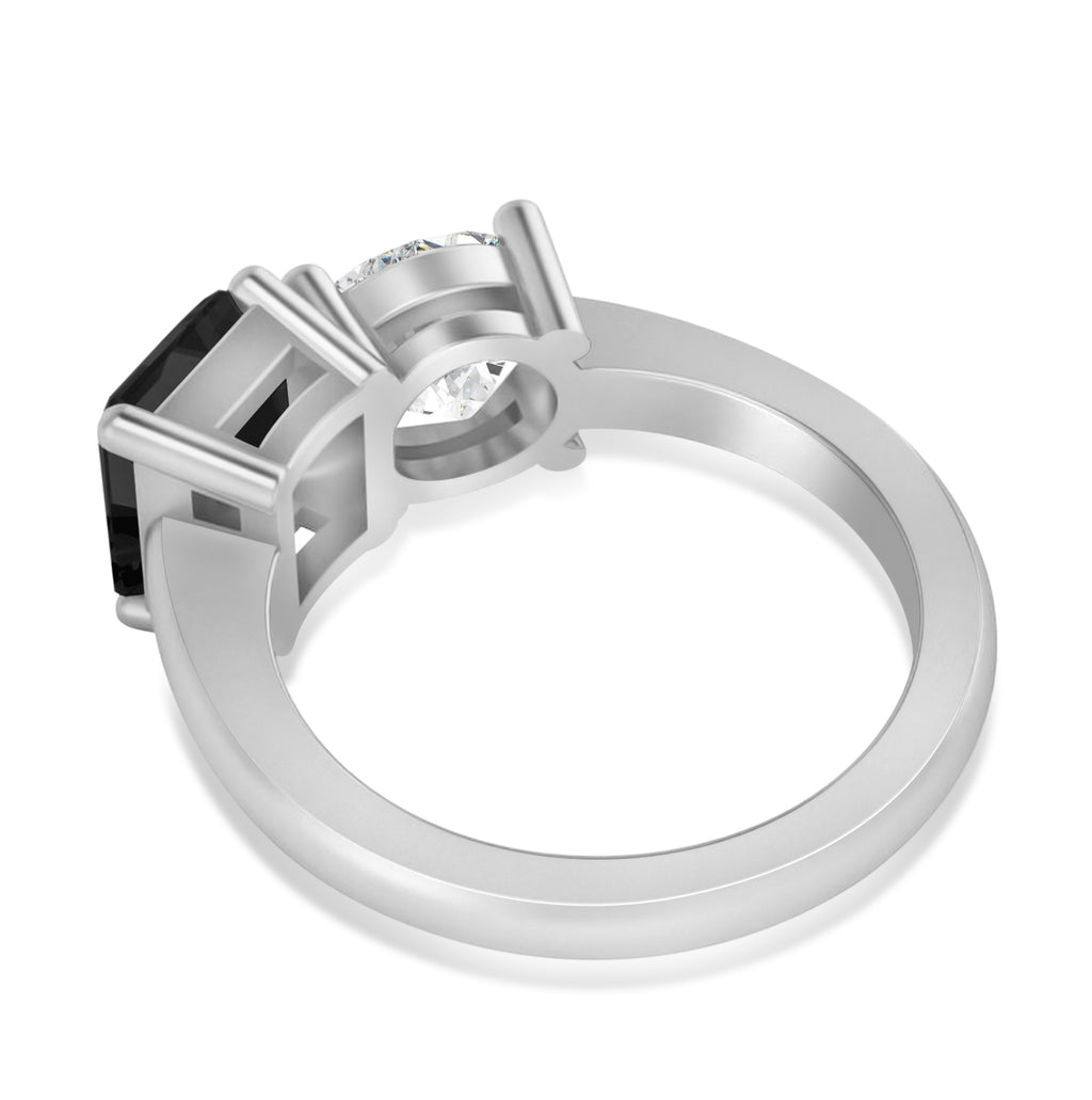 Emerald/Round Black & White Diamond Toi et Moi Ring 14k White Gold (4.50ct)