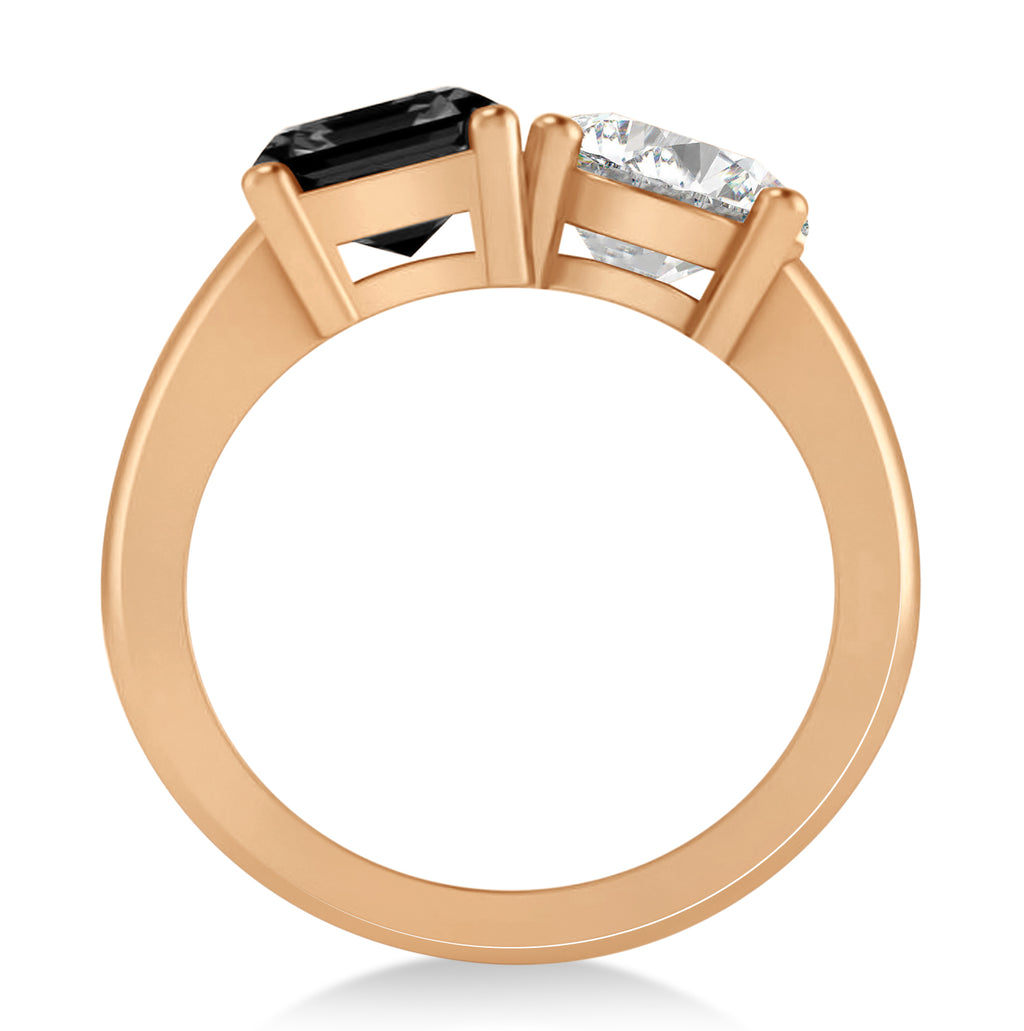 Emerald/Round Black & White Diamond Toi et Moi Ring 18k Rose Gold (4.50ct)