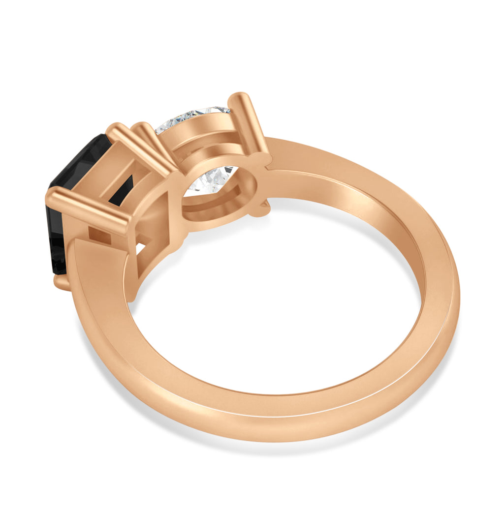 Emerald/Round Black & White Diamond Toi et Moi Ring 18k Rose Gold (4.50ct)