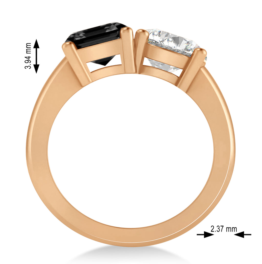 Emerald/Round Black & White Diamond Toi et Moi Ring 18k Rose Gold (4.50ct)