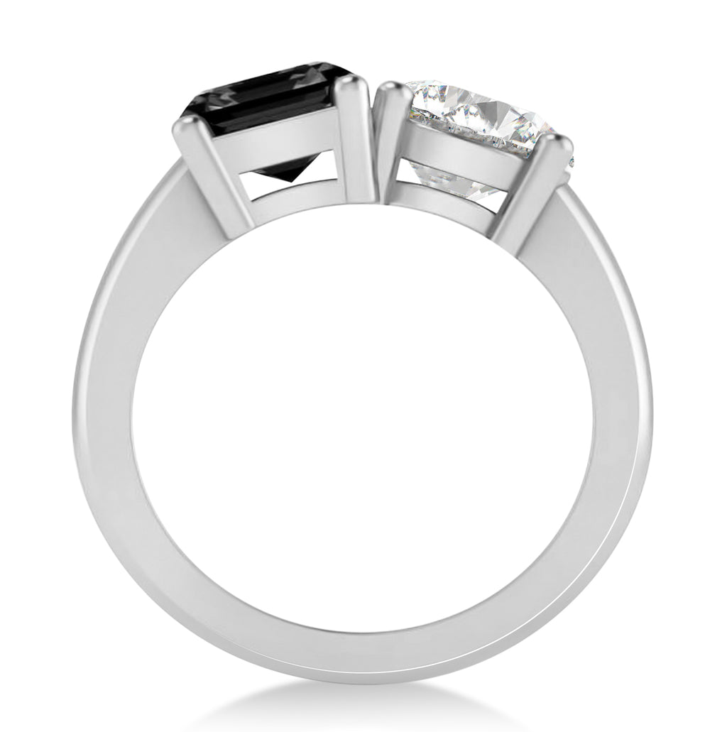 Emerald/Round Black & White Diamond Toi et Moi Ring 18k White Gold (4.50ct)