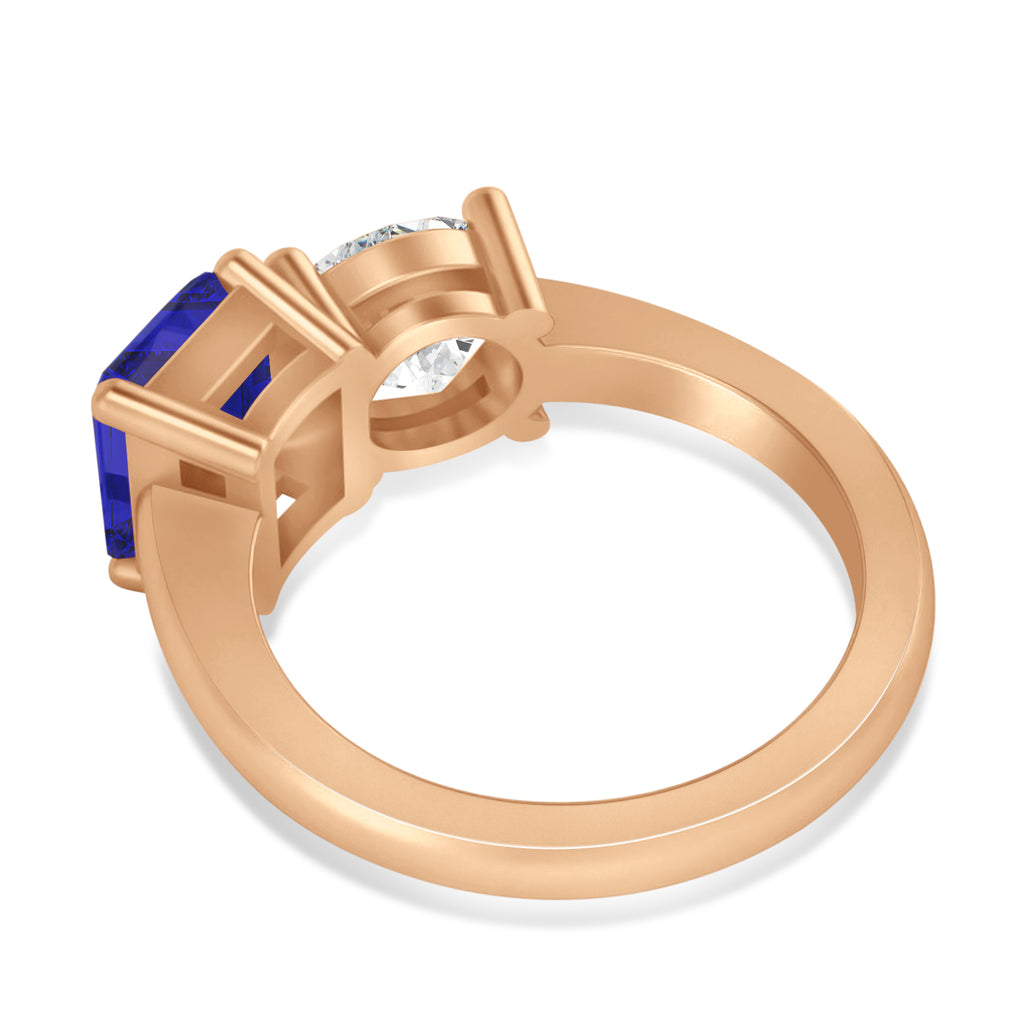 Emerald/Round Diamond & Blue Sapphire Toi et Moi Ring 14k Rose Gold (4.50ct)