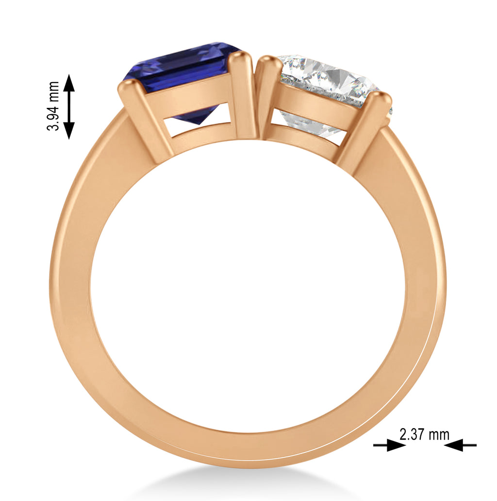 Emerald/Round Diamond & Blue Sapphire Toi et Moi Ring 14k Rose Gold (4.50ct)