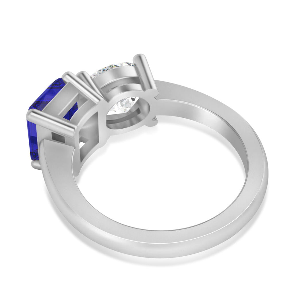 Emerald/Round Diamond & Blue Sapphire Toi et Moi Ring 14k White Gold (4.50ct)