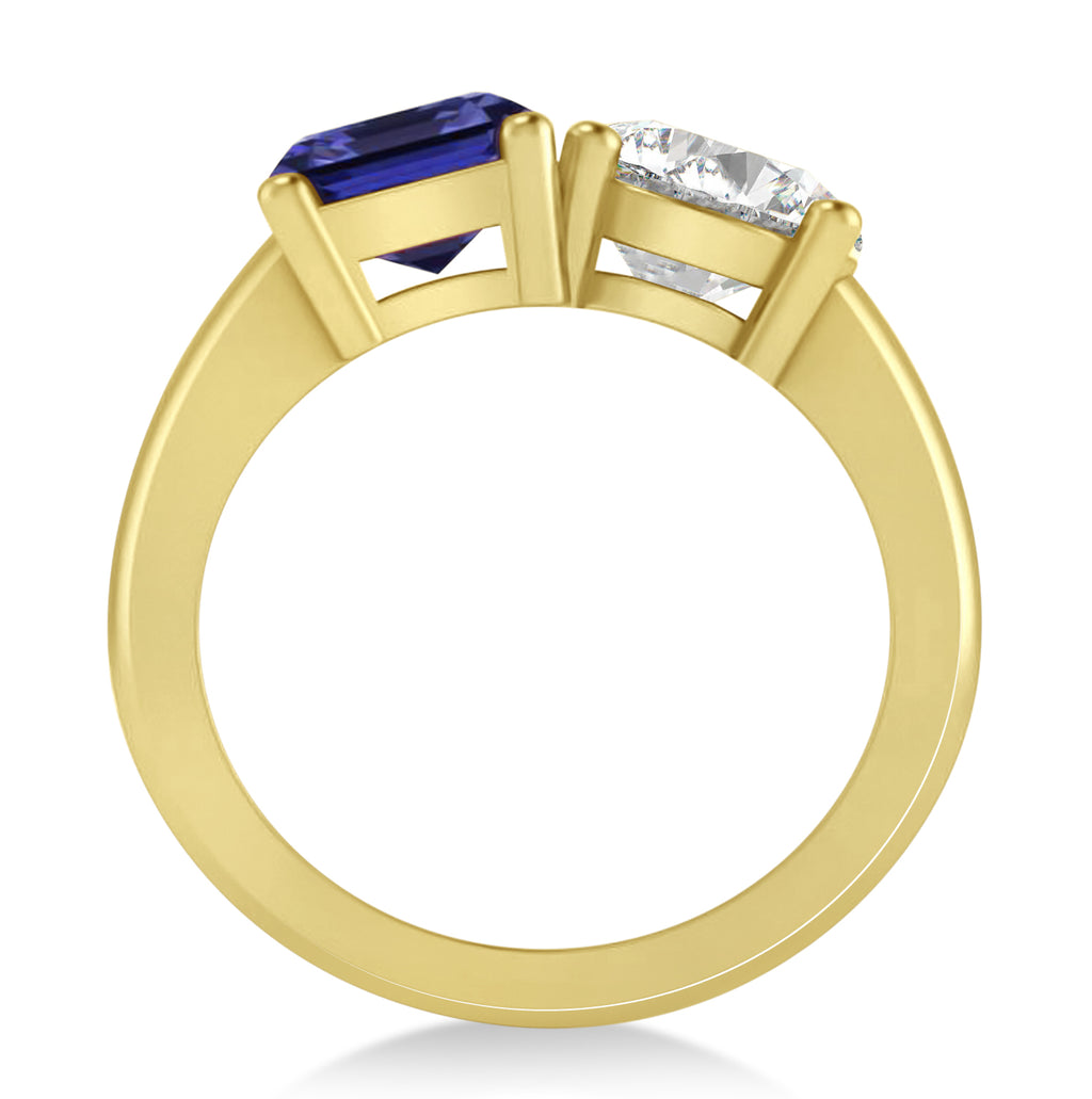 Emerald/Round Diamond & Blue Sapphire Toi et Moi Ring 14k Yellow Gold (4.50ct)