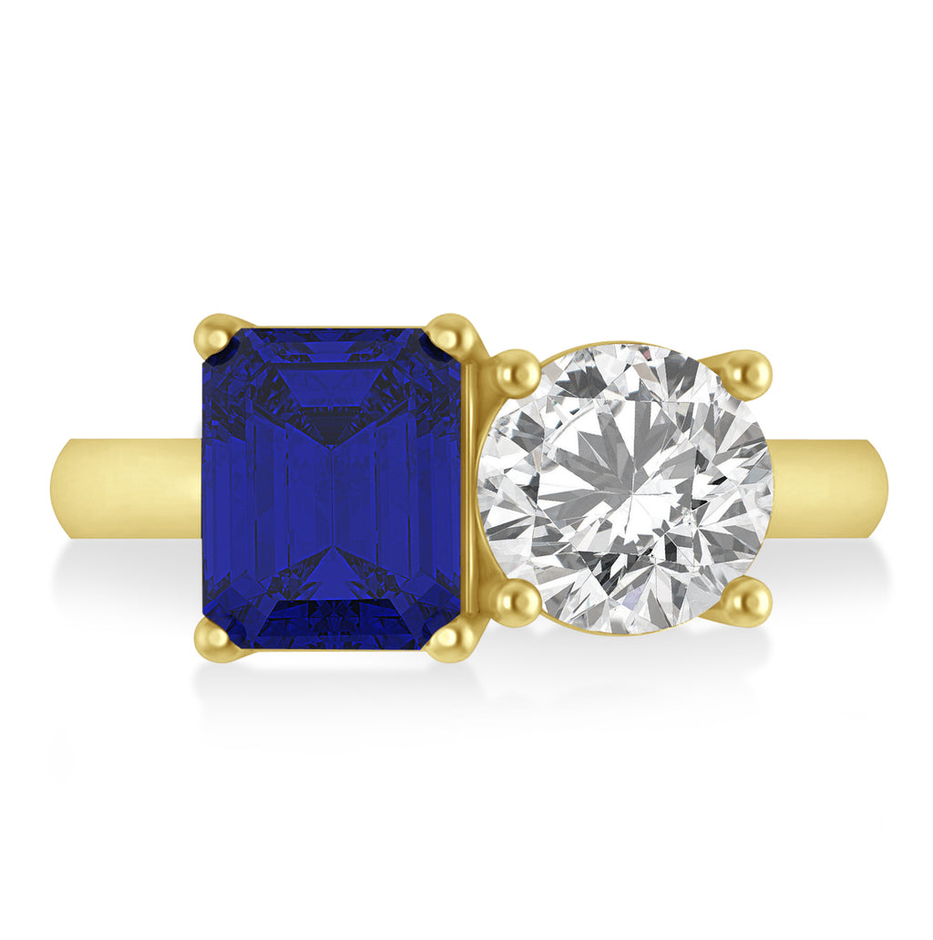 Emerald/Round Diamond & Blue Sapphire Toi et Moi Ring 14k Yellow Gold (4.50ct)