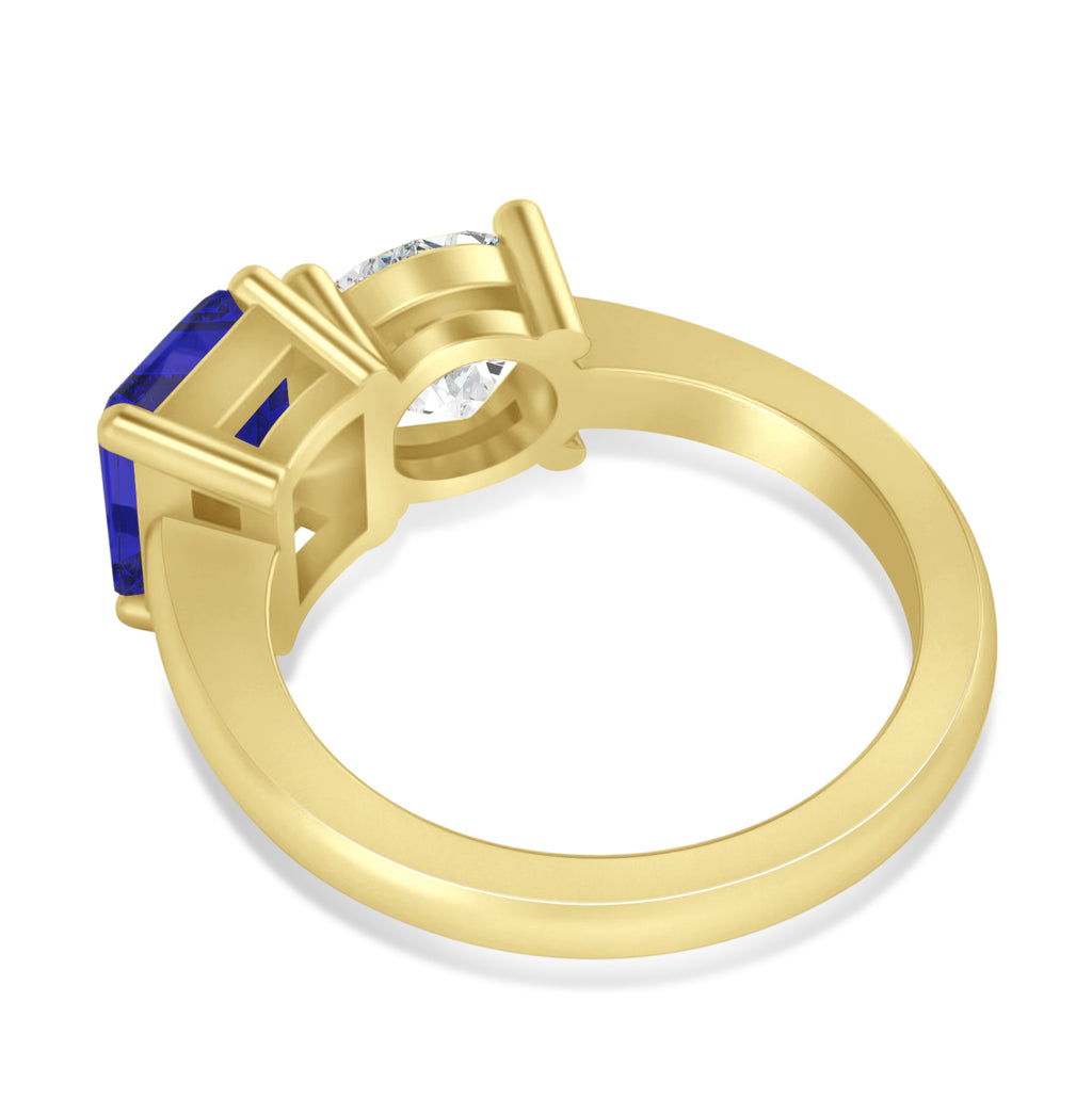 Emerald/Round Diamond & Blue Sapphire Toi et Moi Ring 14k Yellow Gold (4.50ct)